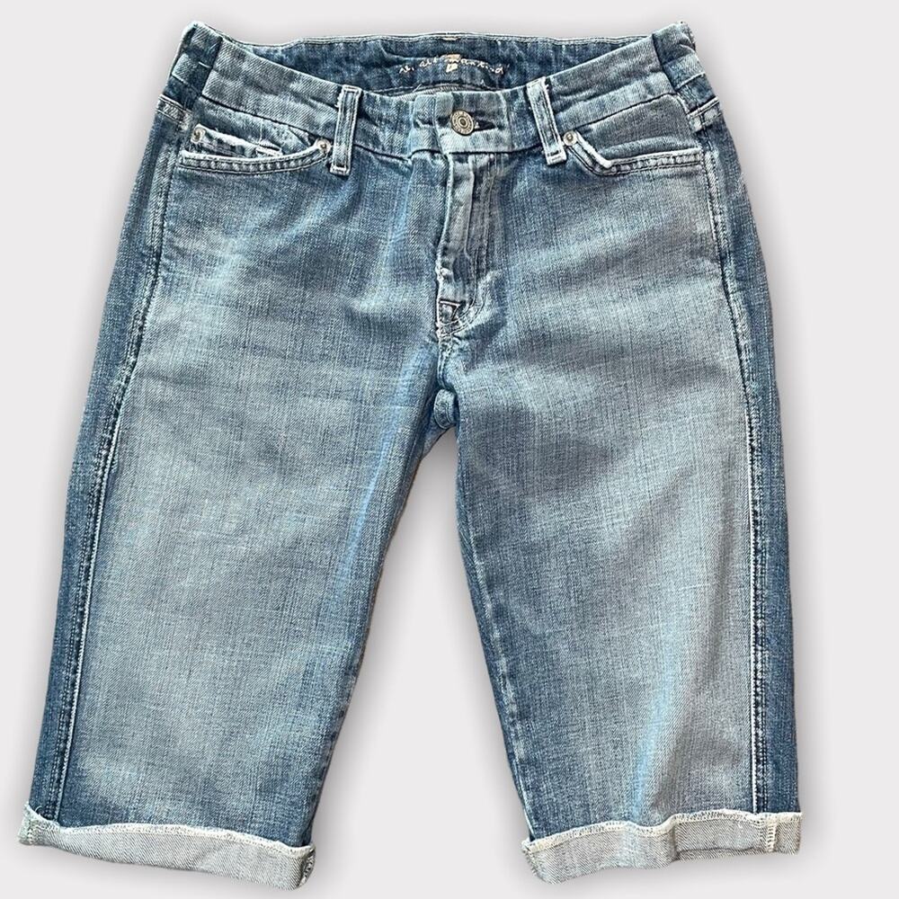 7 FOR ALL MANKIND RARE FADED Y2K HIGH RISE BERMUDA SHORTS BLUE- 28